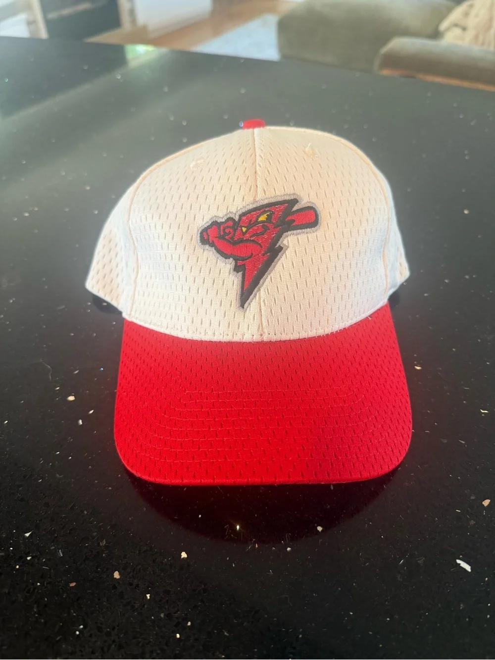 Pacifica White and Red Mesh Baseball Cap with Lightning Mascot